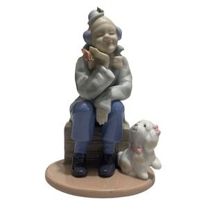 2002 Paul Sebastian Design Porcelain Clown & Dog Figurine Blue Adorable Classic